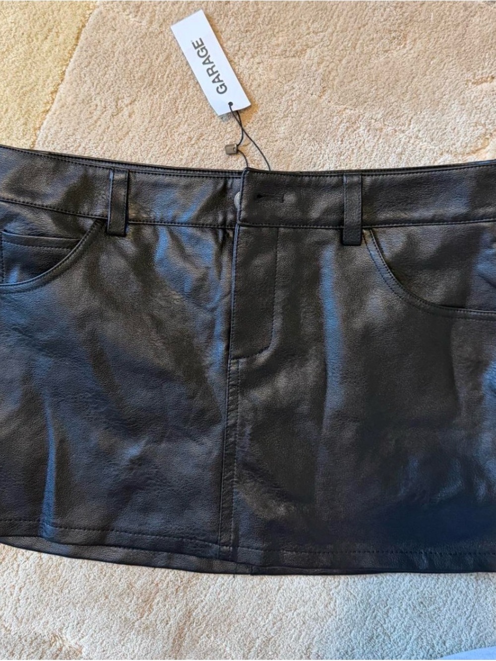 Garage Black Faux Leather Mini Skirt with Belt Loops